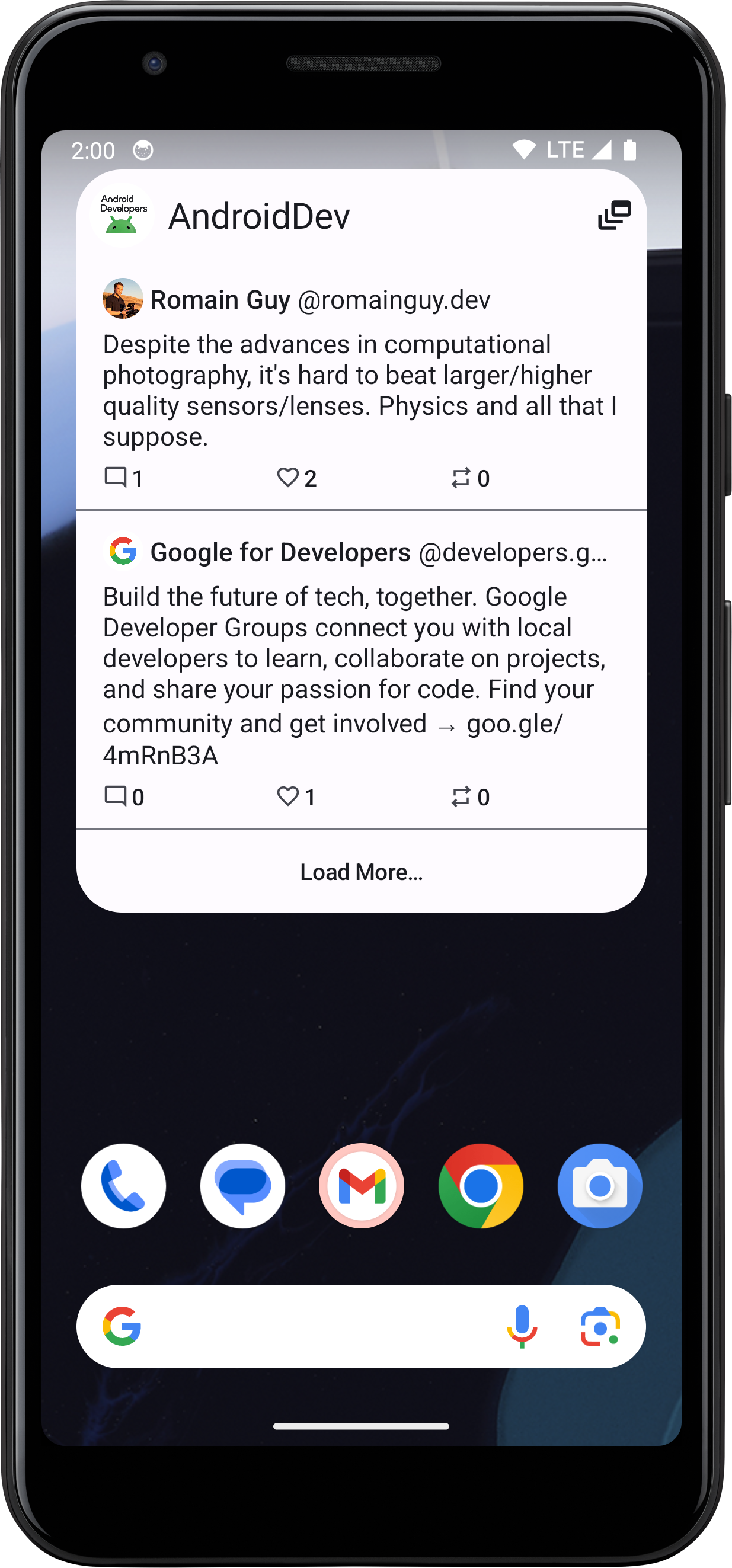 A smartphone homescreen showing the Widget for Bluesky displaying a custom feed.